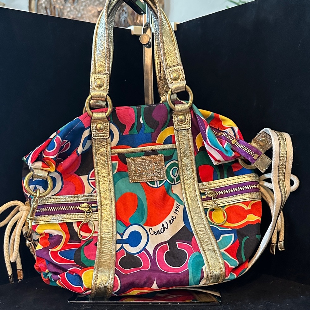 Coach Poppy Multicolor Signature Tote with Gold Trim